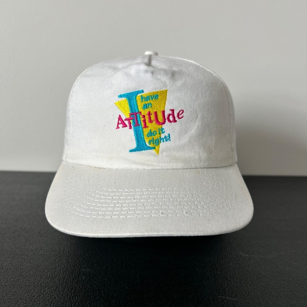 Vintage 90s Attitude Hat Cap Snap‎ back Adjustable White Positive Do It Right
